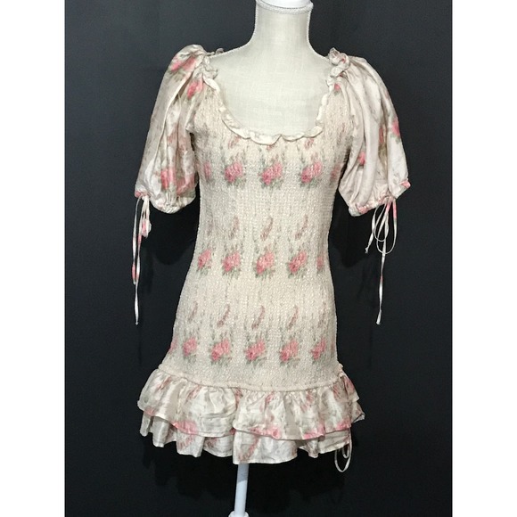 New‎ Loveshackfancy Silk Violet Mini Dress in Dolce Floral Large - Picture 5 of 12